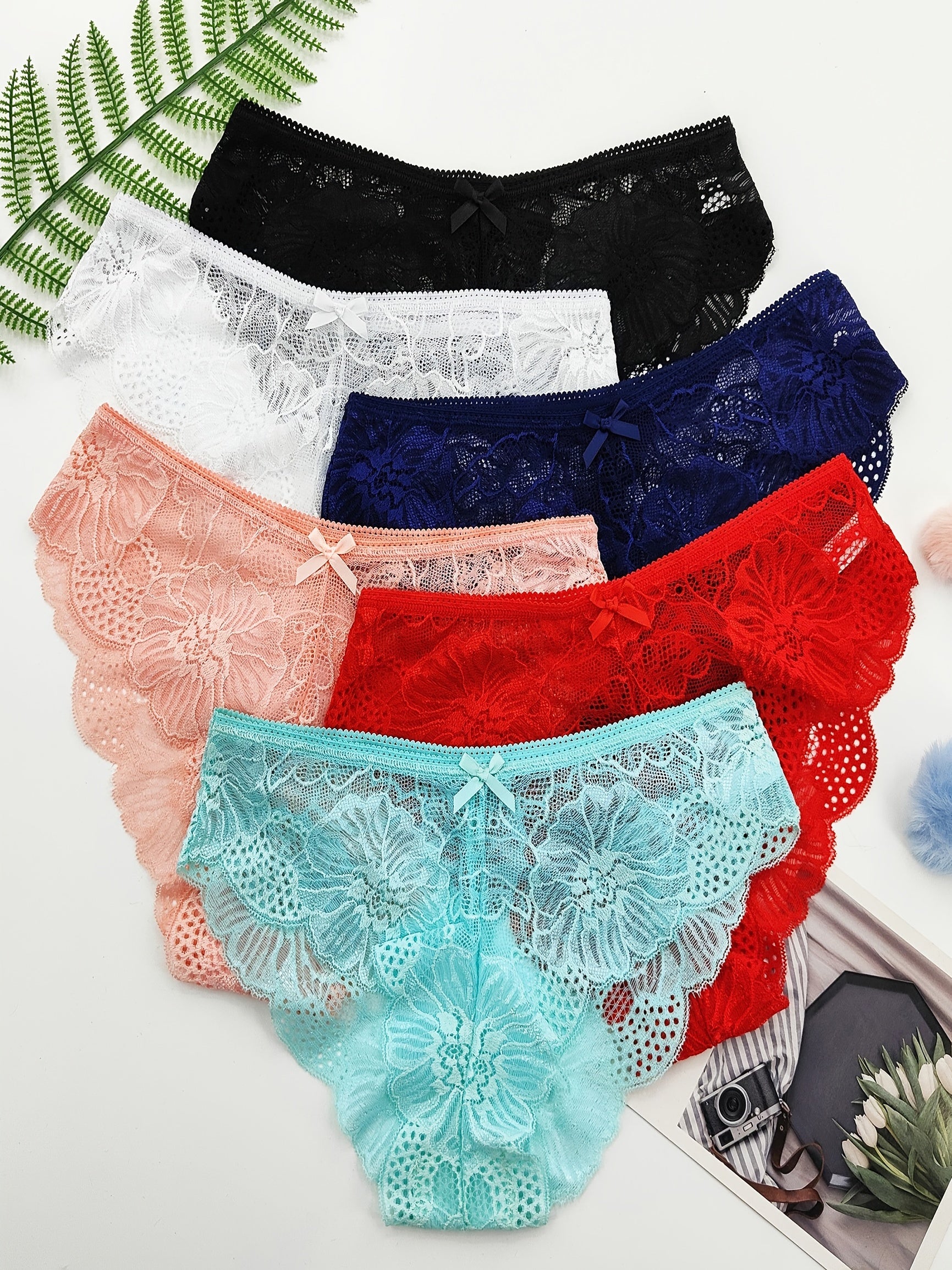 Women’s Jacquard Lace Bow Hipster Bikini Panties 6 Pack Low Waist Briefs