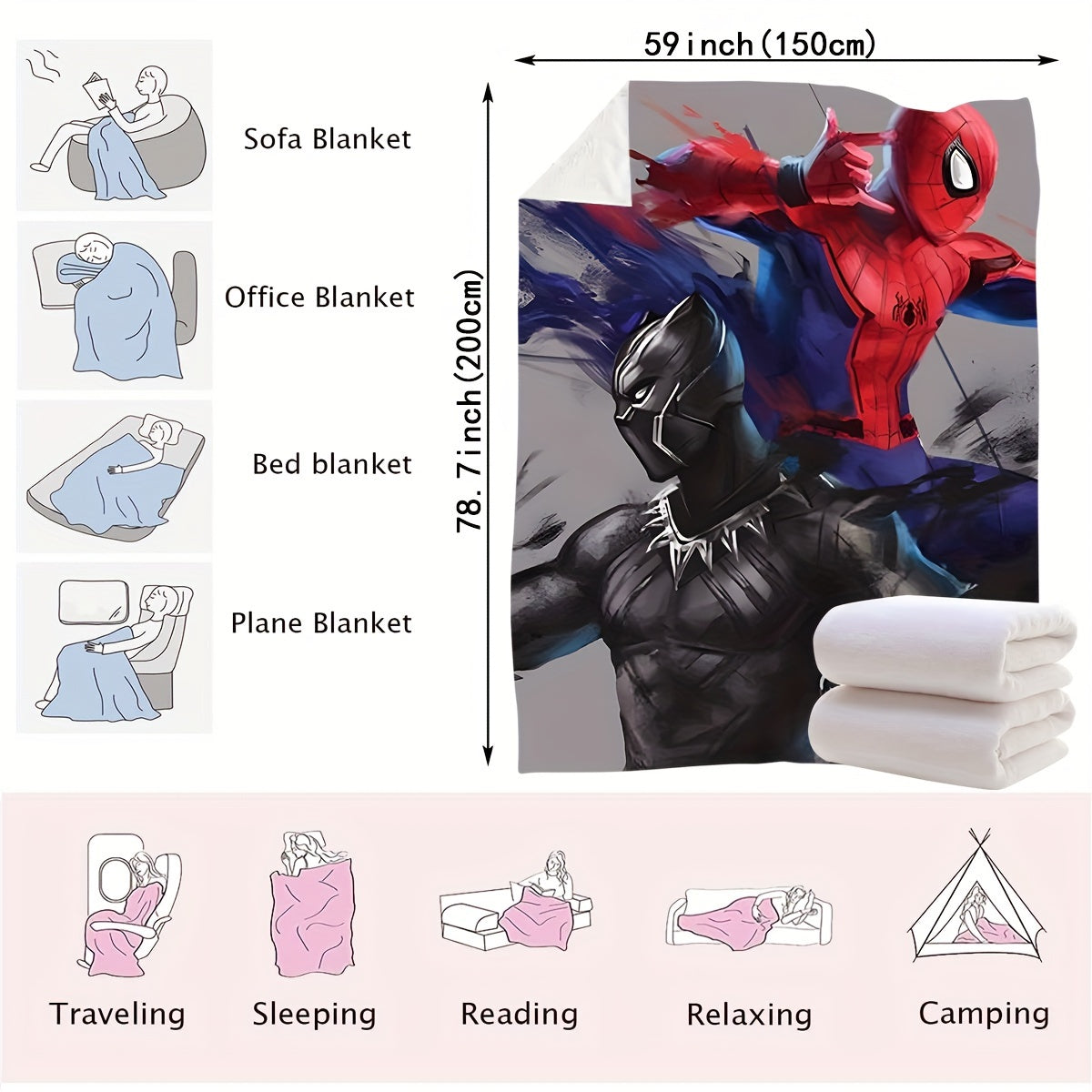 Superhero Themed Blanket for Kids and Adults Red Black Gray Interwoven Soft Cozy Gift