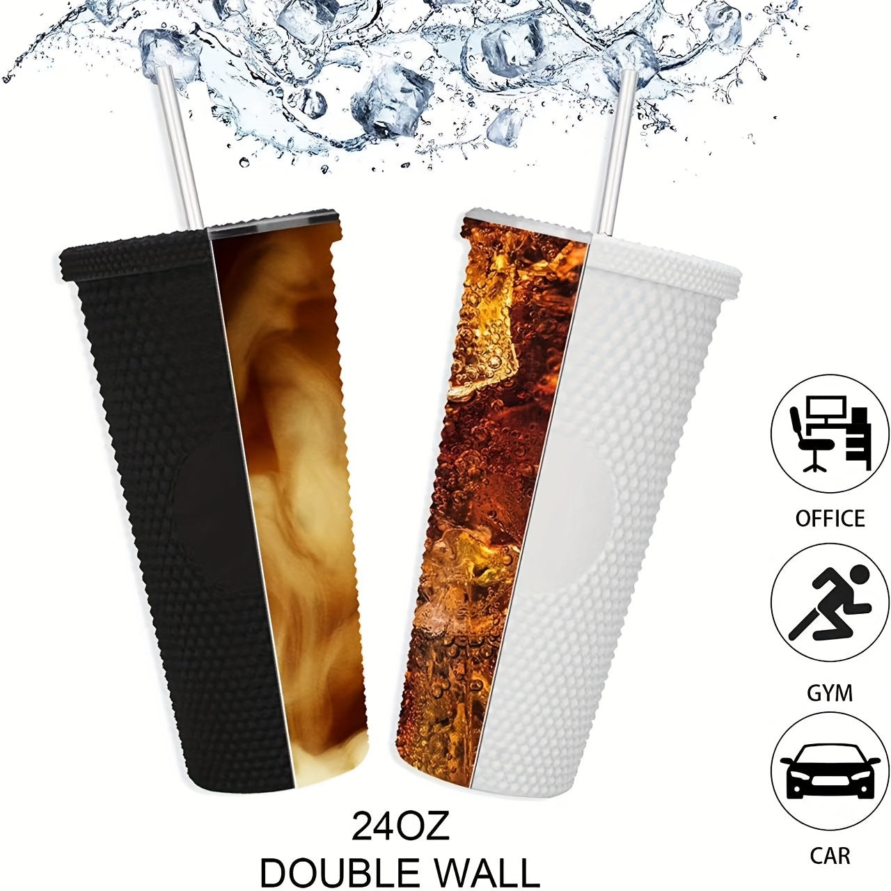 1 шт. стакан с шипами с крышкой и соломинкой, 24 унции матовые стаканы, без BPA, блестящий пластиковый стакан для воды, двухслойная бутылка для воды, многоразовый стакан с вентиляцией, посуда, предметы для домашней кухни, подарок на день рождения