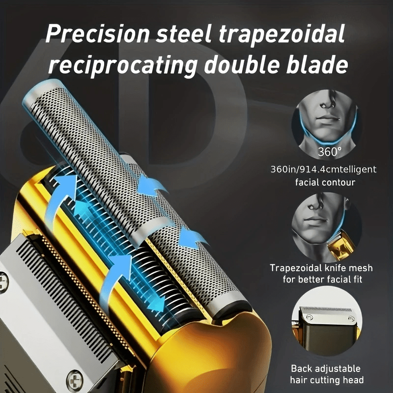 2-в-1 Мужской электробритва Машинка для стрижки волос LED-дисплей Регулируемая скорость USB-зарядка Нержавеющие лезвия