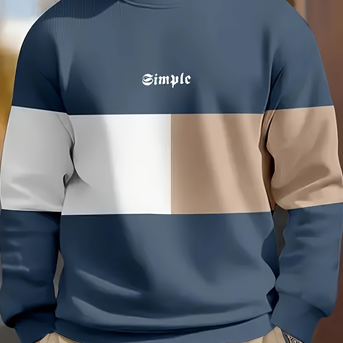 Толстовка мужская большого размера с цветными блоками и принтом букв, с круглым вырезом, из полиэстера, повседневная