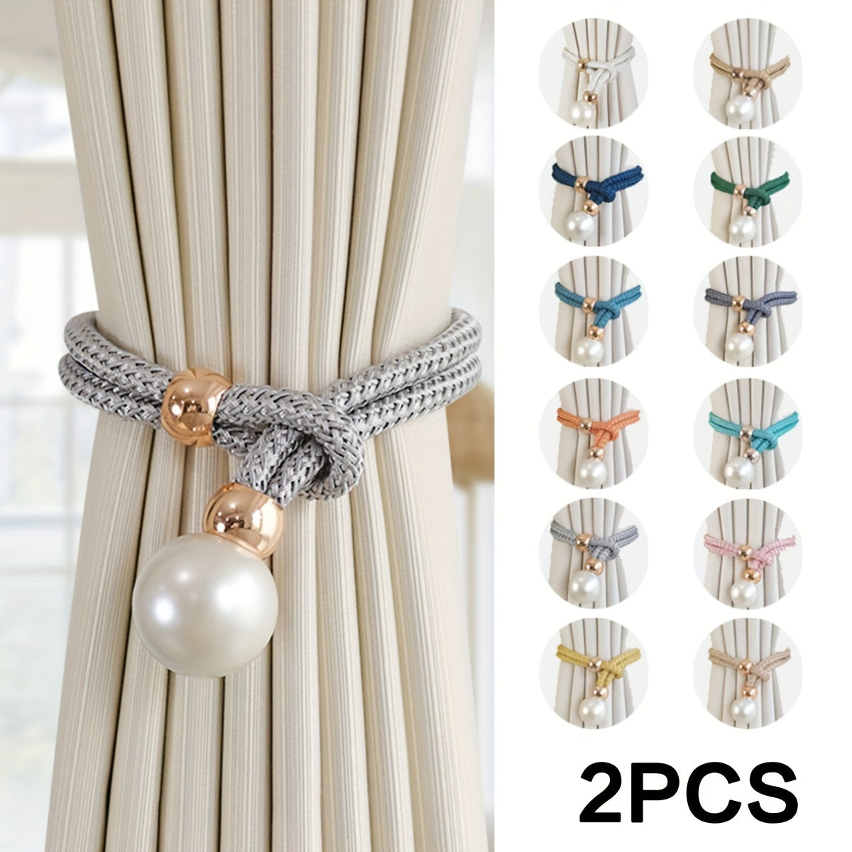 Set of 2 Pearl Decorative Curtain Buckles Adjustable Elegant Room Decor
