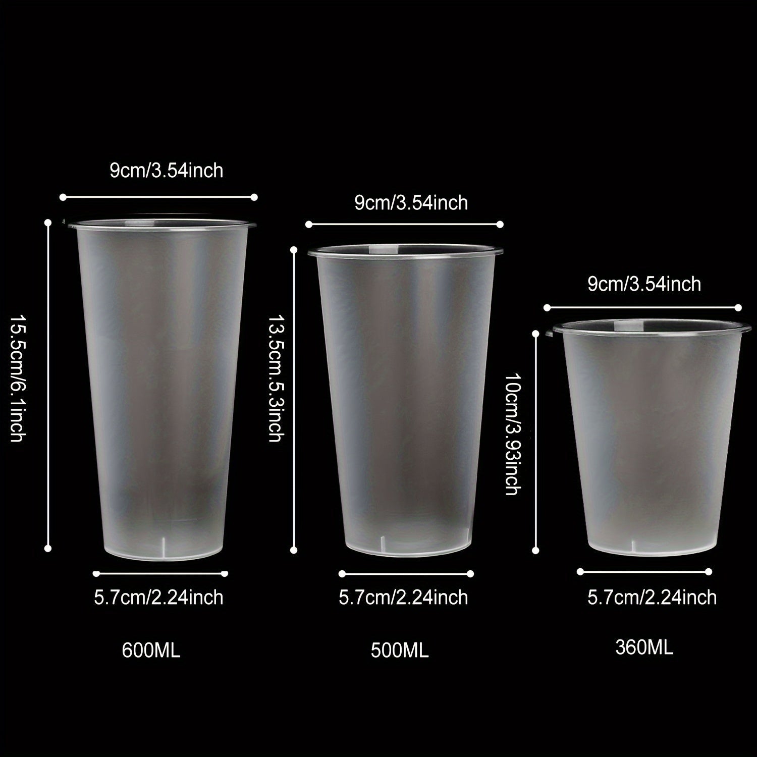 Frosted Plastic Cups with Lids 600ml 500ml 360ml Dishwasher Safe Eco-Friendly