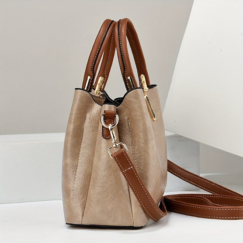 White Tote Bag for Women with Removable Strap Zipper Closure Polyester Lining