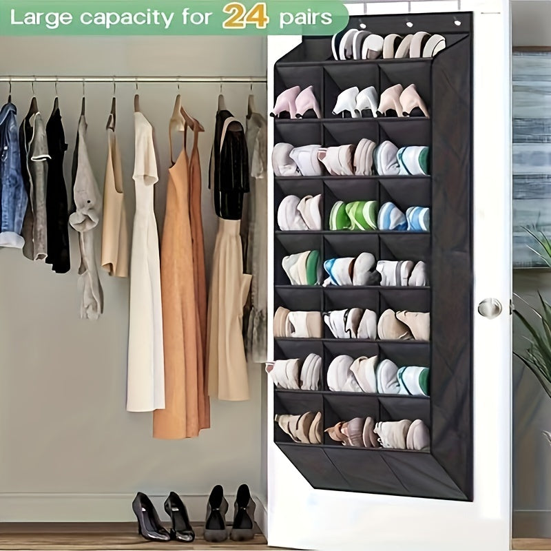 Fabric Over-the-Door Shoe Organizer with 24 Pockets for Bedroom Closet Storage