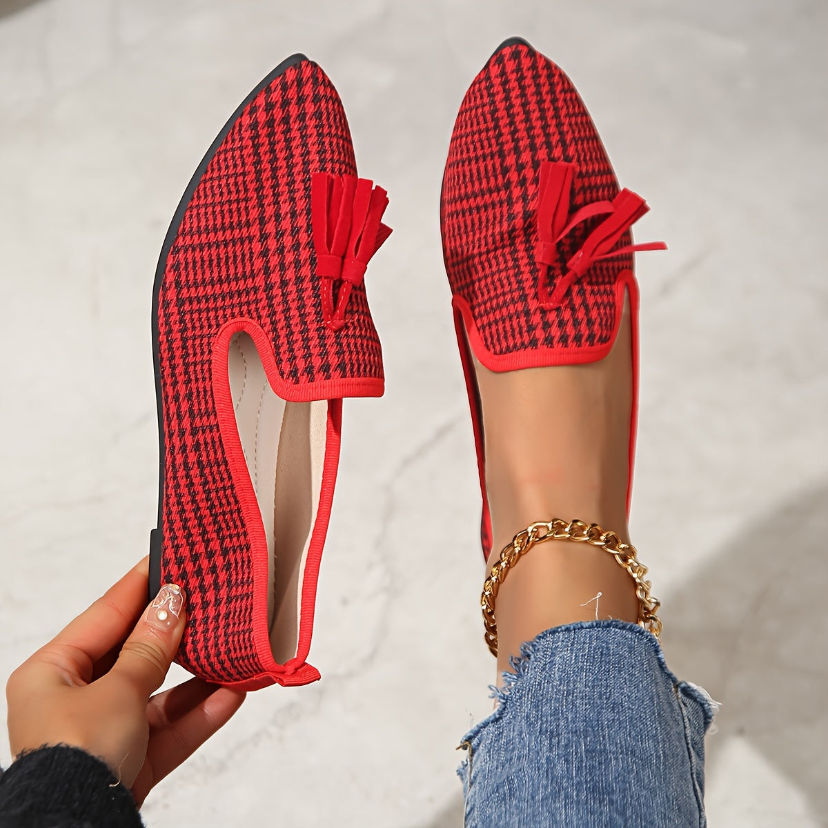 Women's Plaid Ballet Flats Slip-On All-Season Casual Shoes