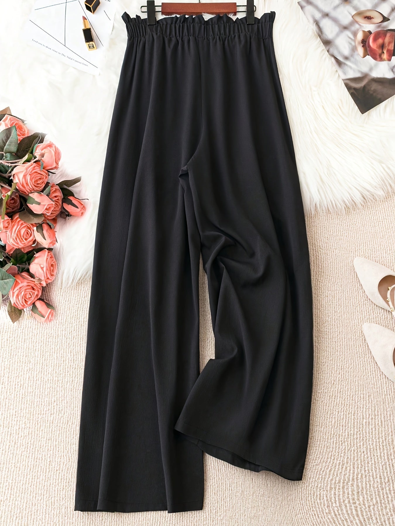 Pantalones de pierna ancha de talla grande con cinturilla de papel para ropa casual de primavera y verano