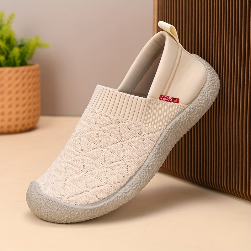 Women Breathable Quilted Fabric Loafers Elastic Sole Casual Slip-On Shoes