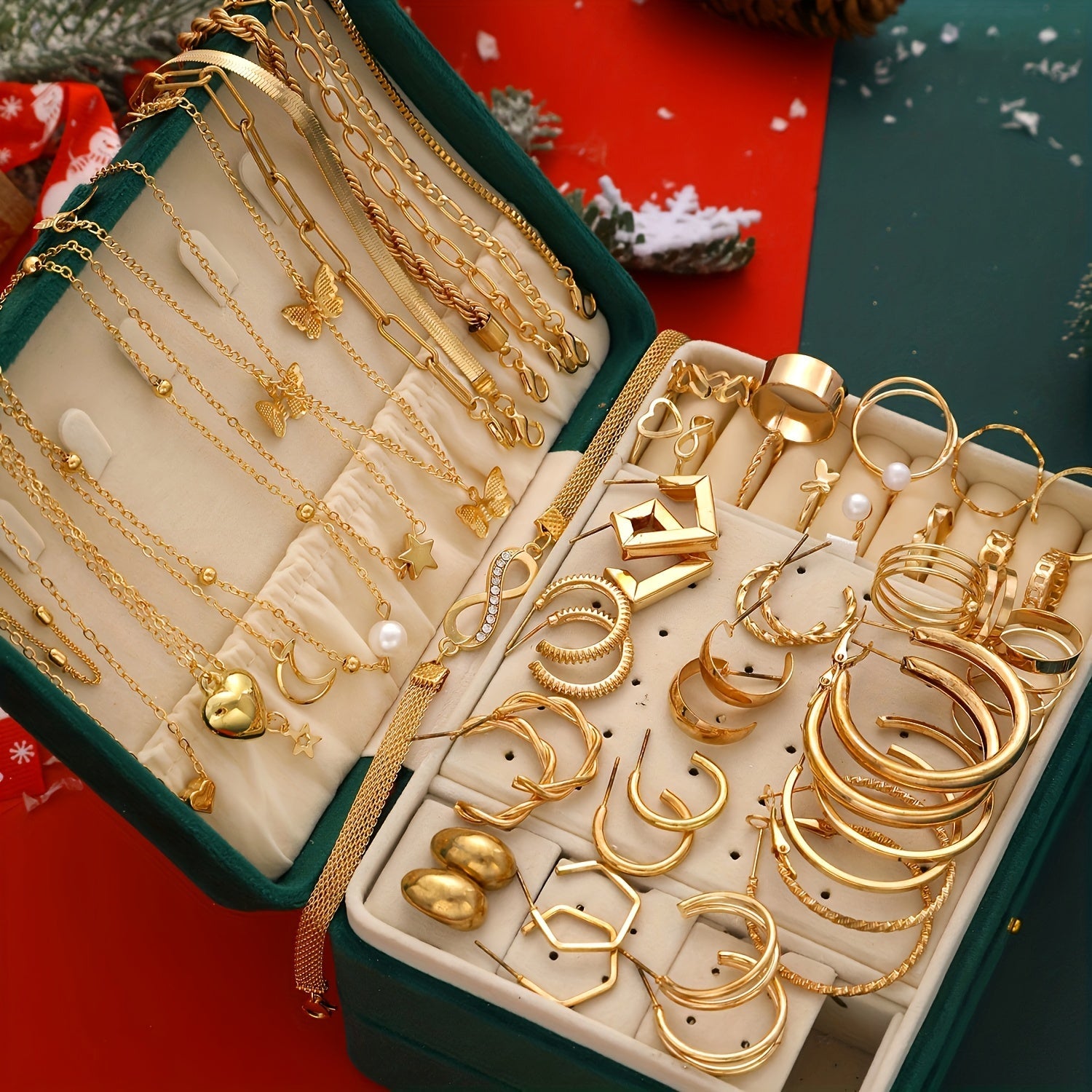 Women's Jewelry Set 58 Pieces Heart and Butterfly Faux Pearl Cubic Zirconia Gift