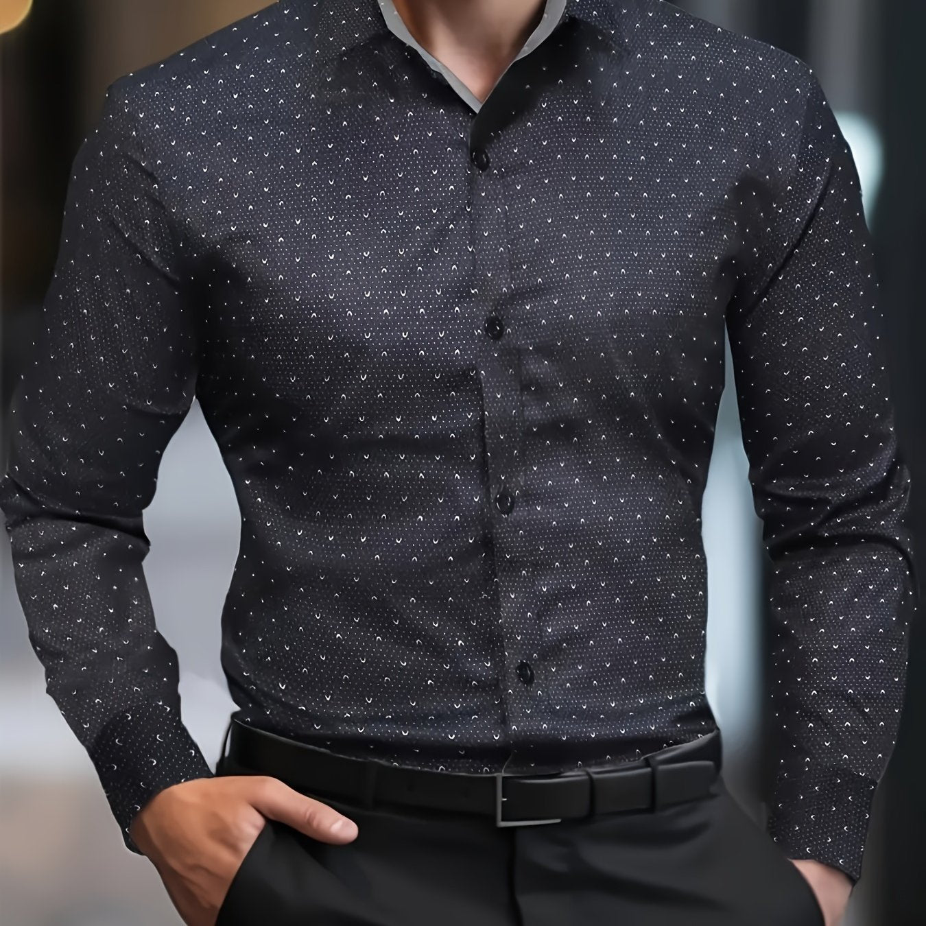 Camisa casual de tamaño grande para hombre con estampado de luna, de poliéster y mezcla, para primavera y otoño