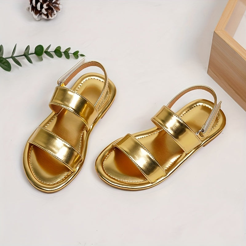 Girls' Gold Sandals Leather Summer Casual Shoes with Rubber Sole