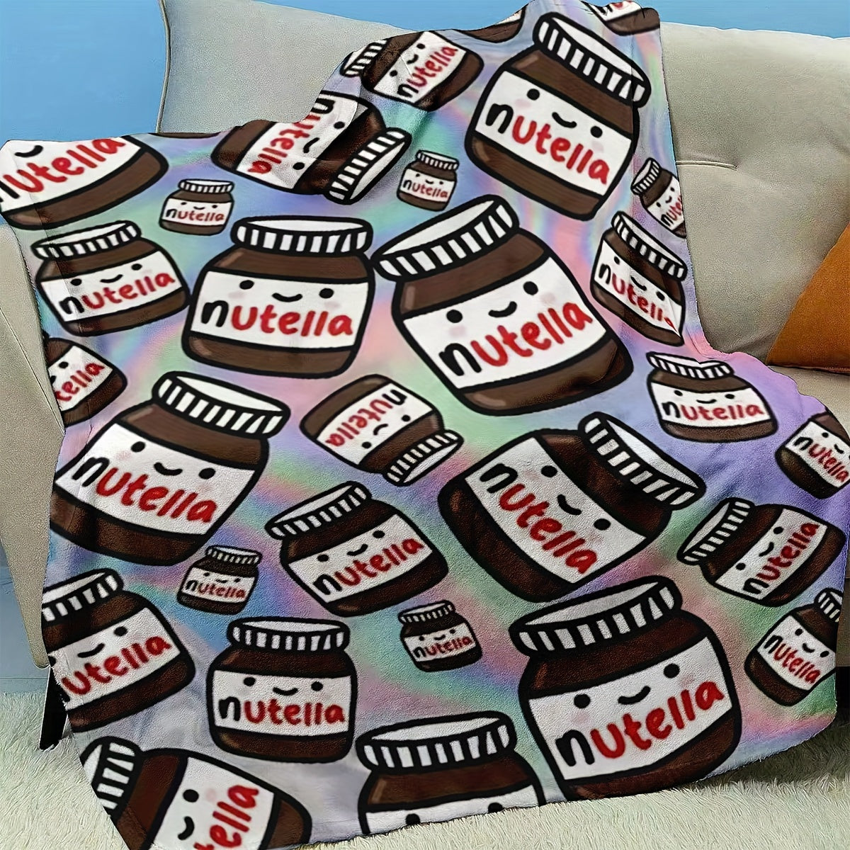 Nutella-Themed Flannel Throw Blanket Warm Cozy All-Season Home Office Travel Camping