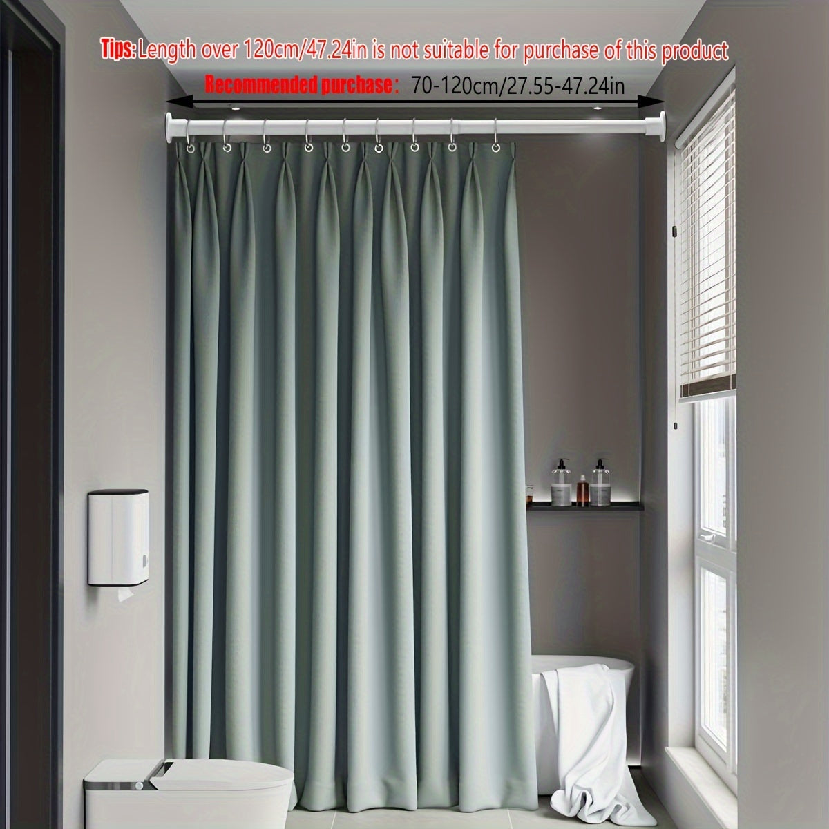 Moslashuvchan Rustproof Metal Curtain Rod Uzaytiradigan G'ichqichli Tension uchun Hammom, shkaf, deraza, eshik