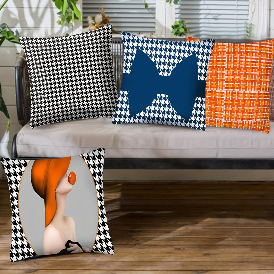 Houndstooth Throw Pillow Cover 44.96cm Polyester Zipper Sofa Bed Decor