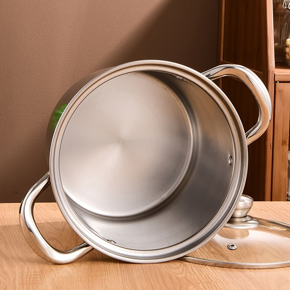 Set of High Soup Pots with Straight Bodies, Durable Stainless Steel, 3 Sizes