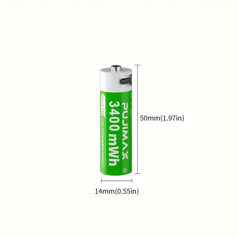 Rechargeable AA Lithium Batteries 1.5V 3400mWh with Fast Type-C Charging Set of 2 4 or 8