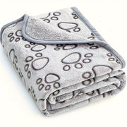 Ultra-Soft Gray Paw Print Fleece Pet Blanket for Dogs and Cats Cozy Warm Stain-Resistant Machine Washable