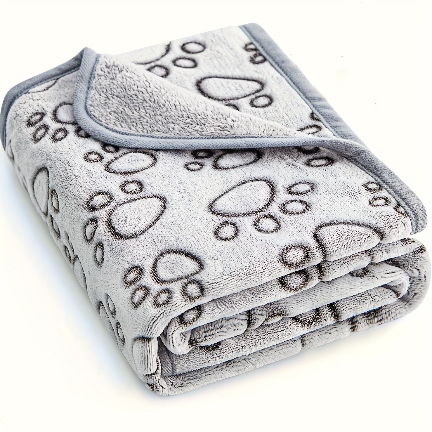 Ultra-Soft Gray Paw Print Fleece Pet Blanket for Dogs and Cats Cozy Warm Stain-Resistant Machine Washable