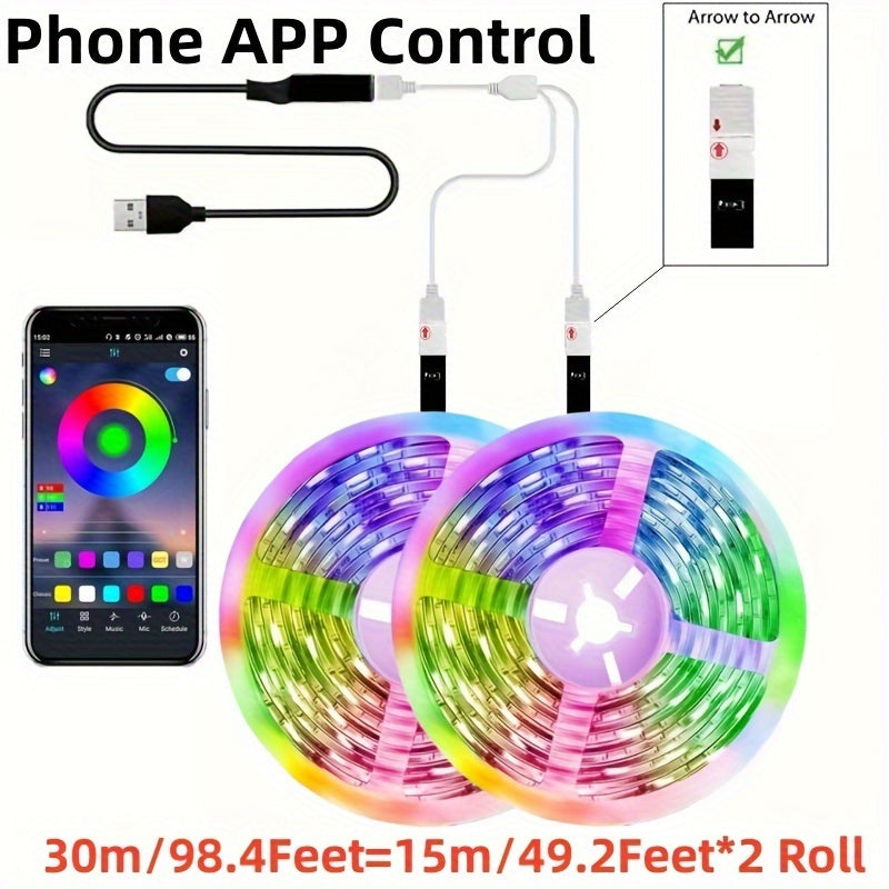 USB Powered RGB LED Strip Lights with Music Sync App Control and Custom Modes