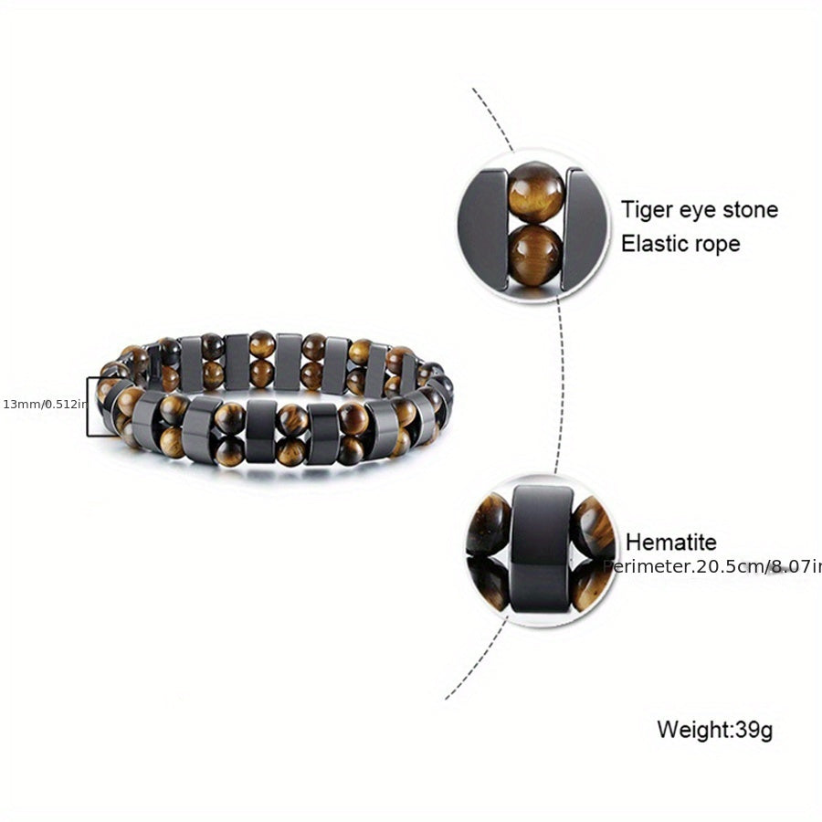 Unisex Natural Stone Bracelet with Tiger's Eye and Hematite for Positive Energy