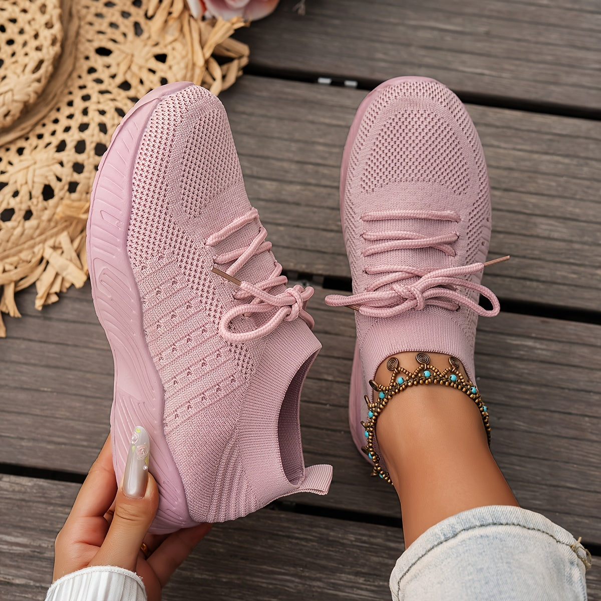 Women's Knit Running Shoes Low Top Casual Sneakers