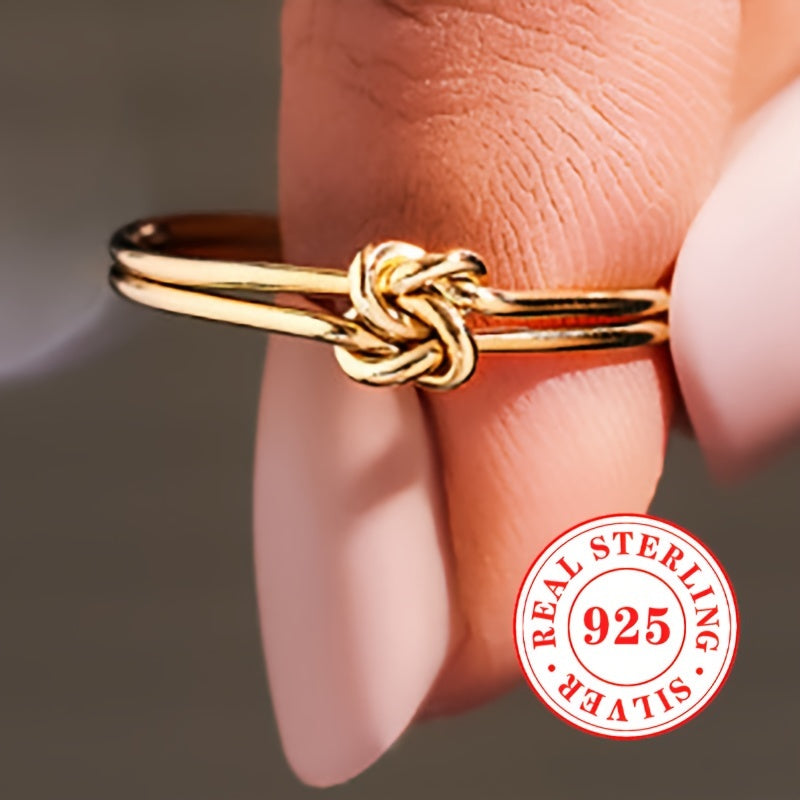 Anillo de solapa de nudo cuadrado de plata de ley 925 para unisex, joyería minimalista