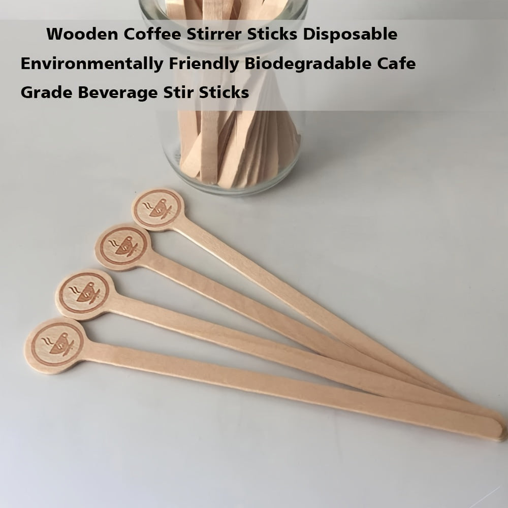 100pcs Biodegradable Wooden Coffee Stirring Sticks 15.24cm Round Head Eco-Friendly