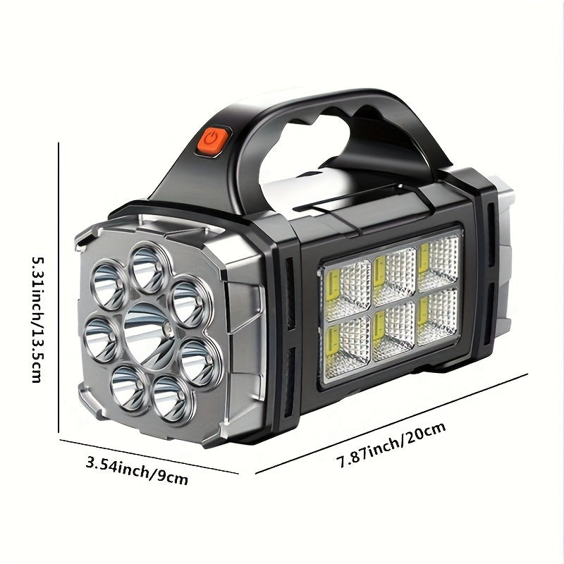 High-Powered LED Flashlight with Solar and USB Charging for Outdoor Activities