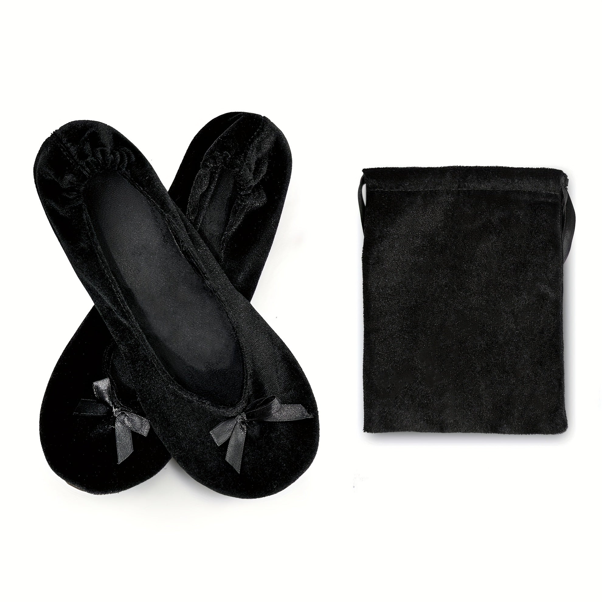 Women's Lightweight Slip-On Ballet Flats with Bowknot Black Fabric