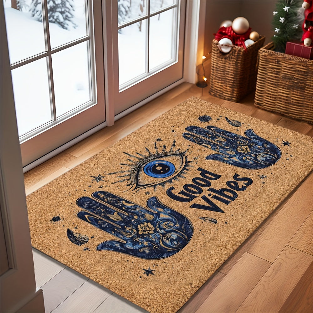 Non-Slip Evil Eye Welcome Mat Indoor Outdoor Polyester Rubber Backing