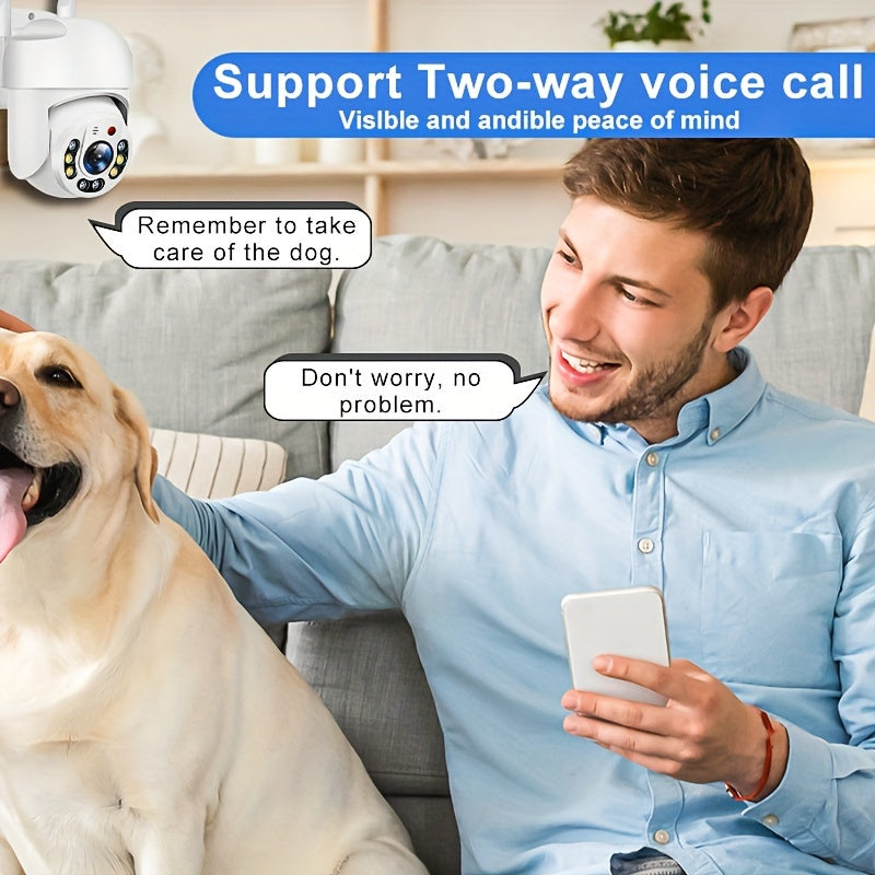 Outdoor Security Camera 2.4GHz WiFi IP66 Waterproof AI Human Detection Panoramic Two-Way Audio