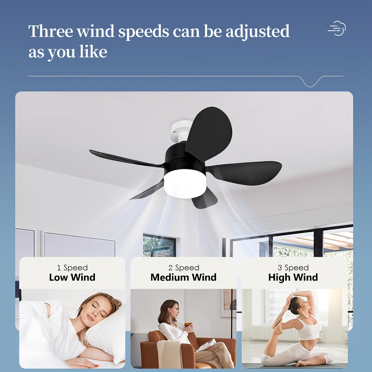 16-Inch LED Ceiling Fan with Tri-Color Temperature Control and Adjustable Speed