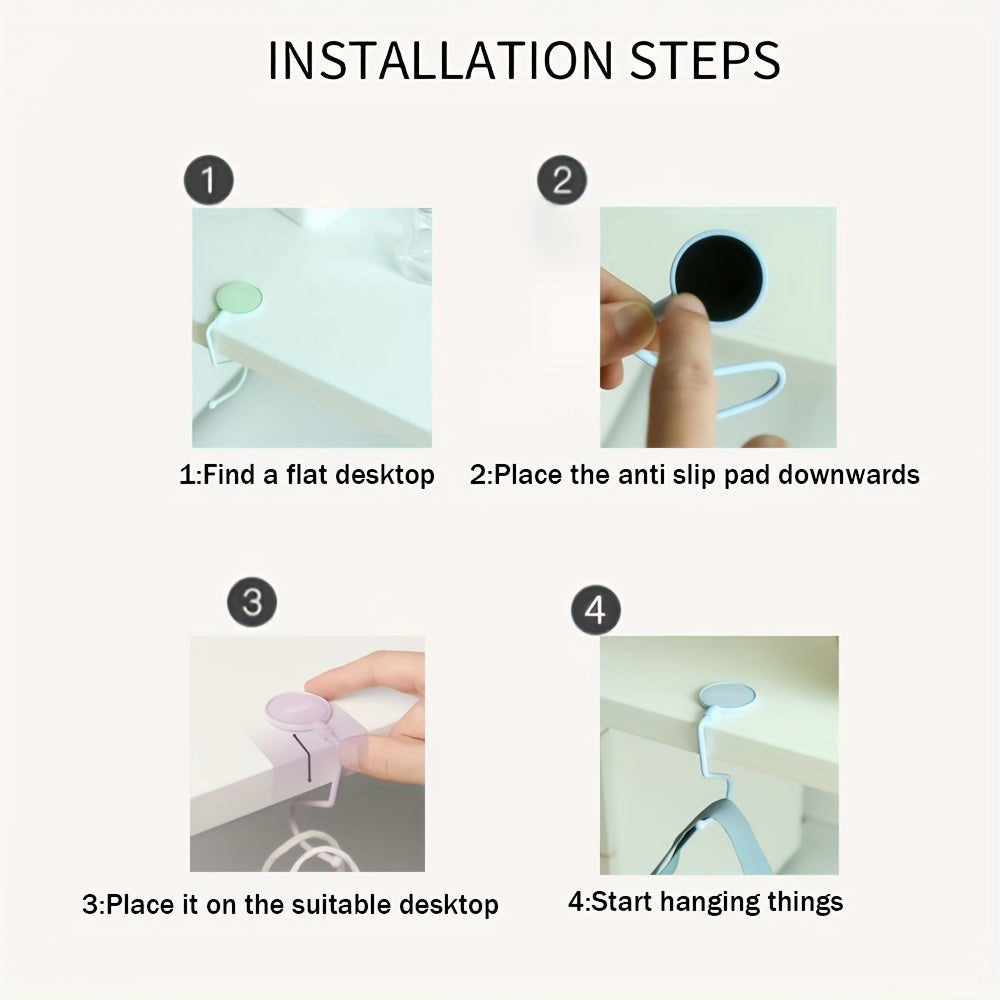 Multi-Functional Desk Hook Non-Slip Bottom Pad Holds Up to 5kg for Bags Keys Clothes