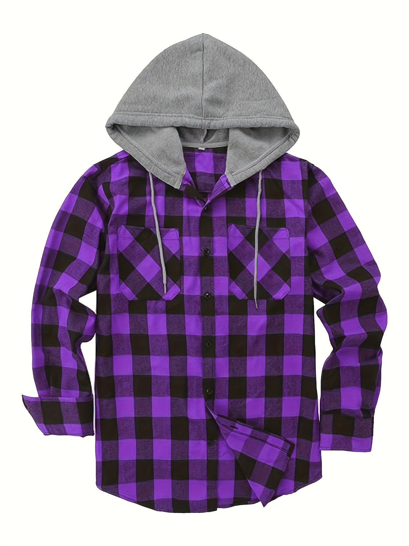 Men's Plaid Pattern Hoodie Jacket with Pockets Long Sleeve Casual Outdoor