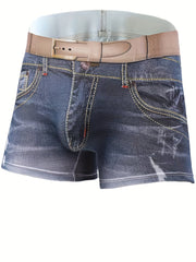 Men's Cotton 3D Denim Boxer Briefs with Belt Print Breathable Stylish Underwear