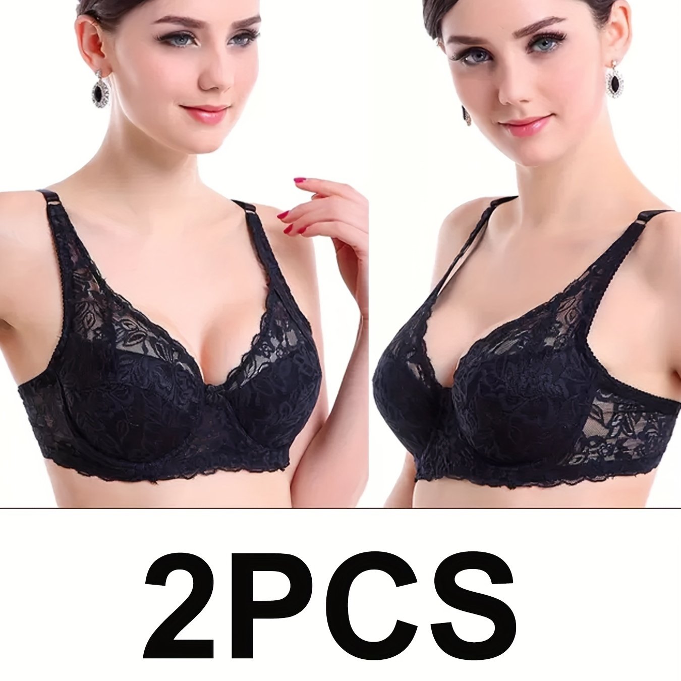 Women’s Lace Thin Sponge Bras Set 2 Pieces Comfortable Underwear