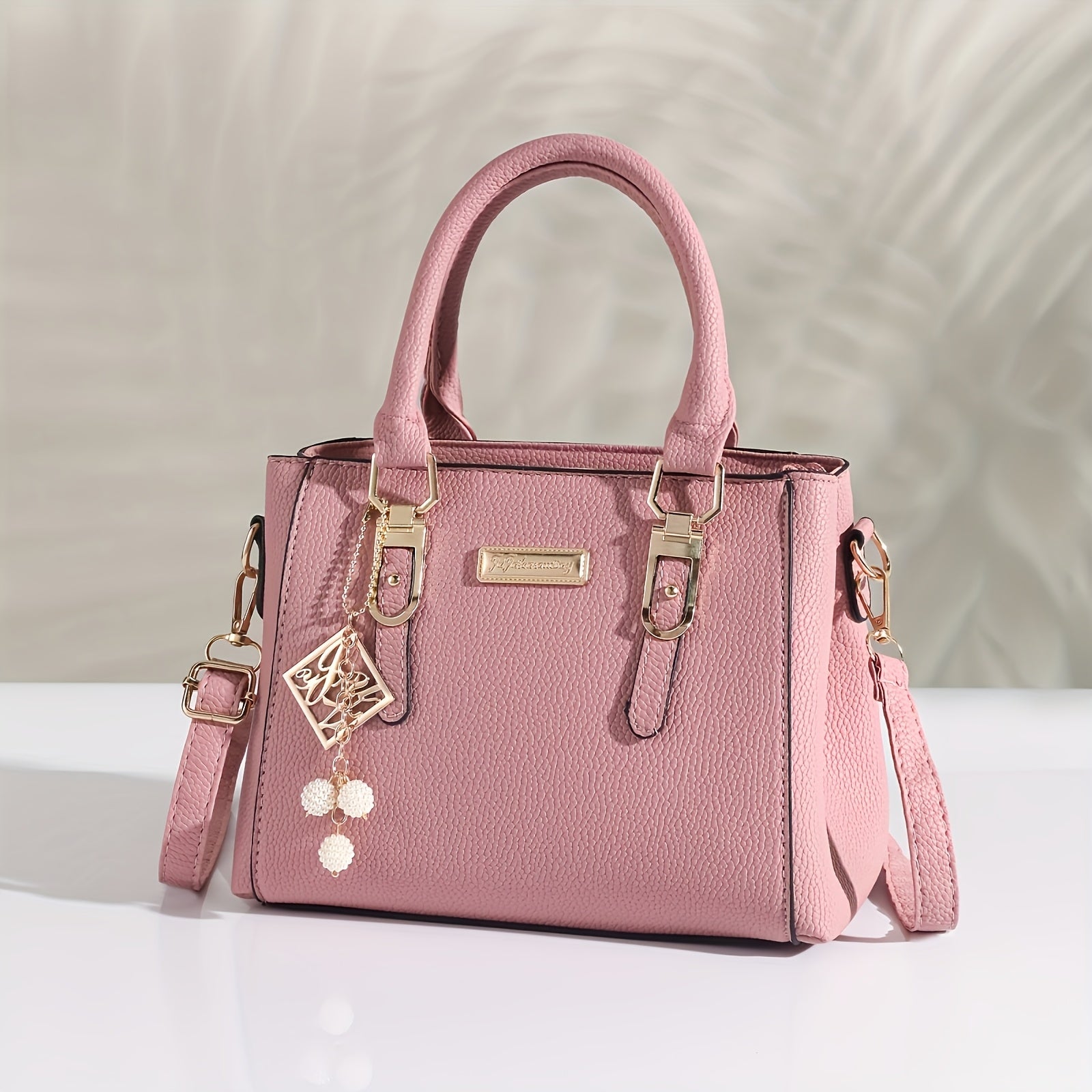 Black Lychee Pattern Tote Bag with Adjustable Strap for Daily Use