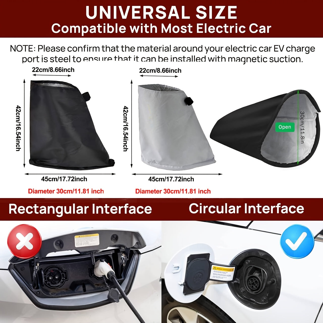 Tapa del puerto de cargador de coche eléctrico impermeable para exteriores con aislamiento magnético