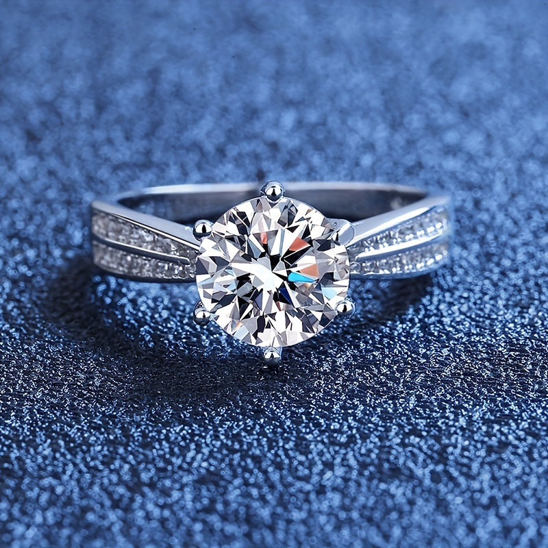 925 Sterling Silver dan tayyorlangan Moissanite bilan Qirolicha uzuk, Ayollar uchun to'y, niqoh yoki va'da uchun