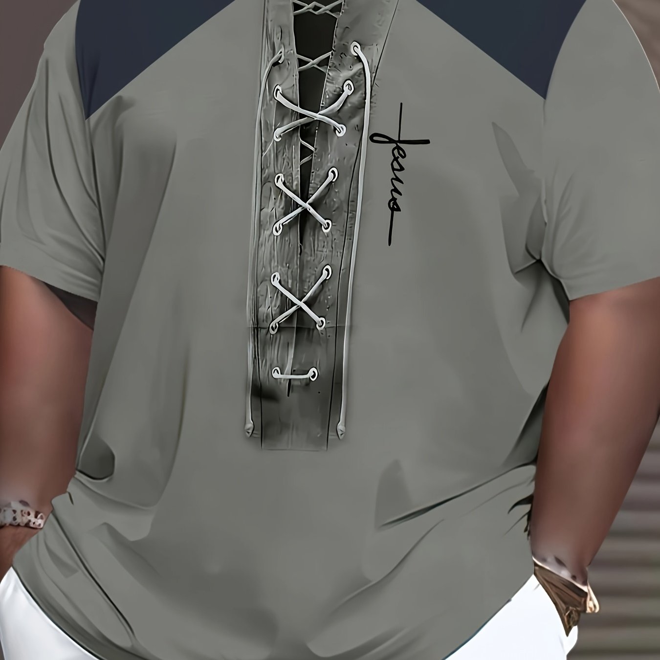 Camiseta de manga corta de malla transpirable para hombre de talla grande con estampado 3D, cuello redondo casual, verde oscuro