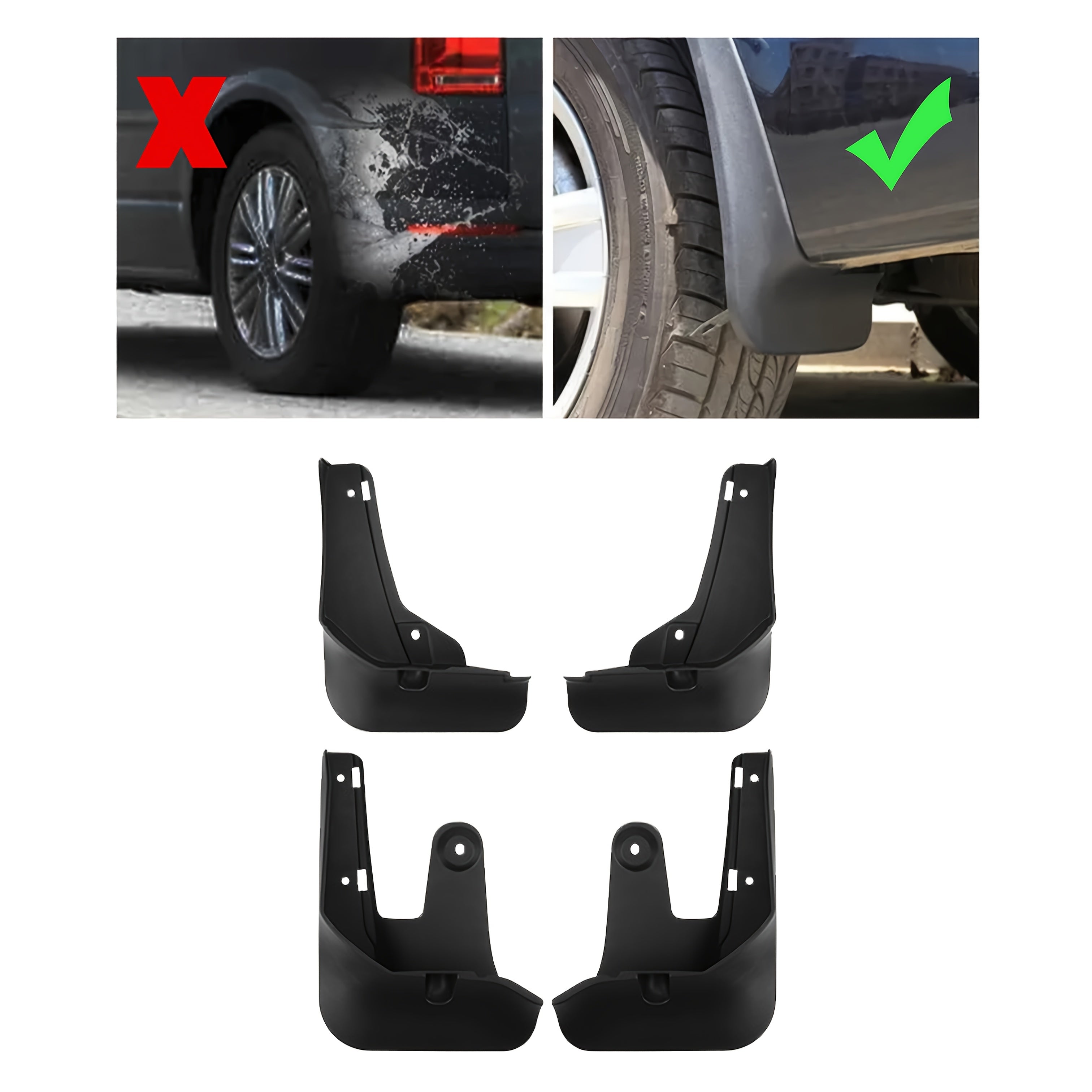 Car Mud Flaps Set for EV Splash Guards Durable Black PP No Drilling