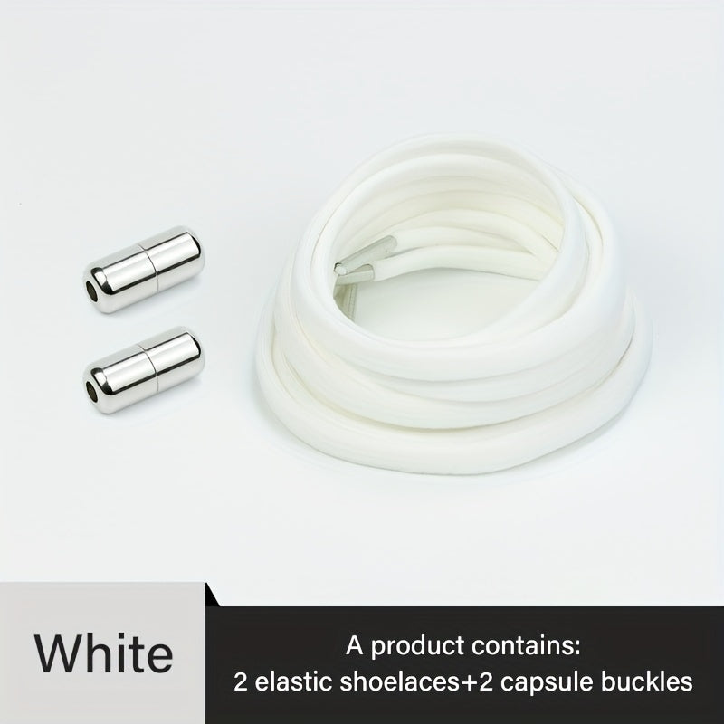 Unisex Elastic No-Tie Shoe Laces with Metal Buckle Quick Fasten Solid Color