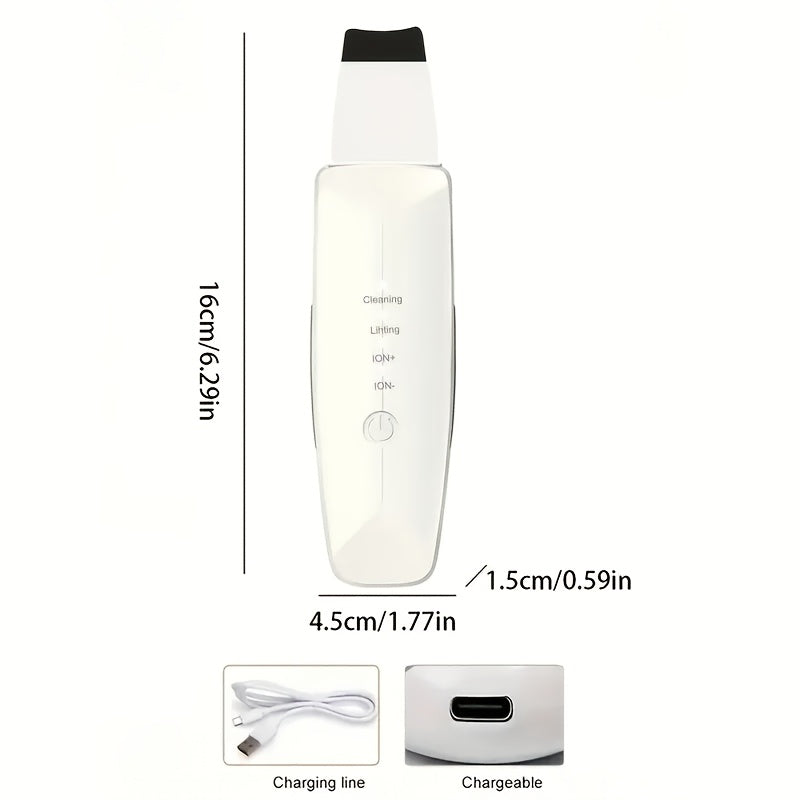 USB Rechargeable Facial Skin Scraper with 4 Cleaning Modes Exfoliation Deep Cleansing Tool