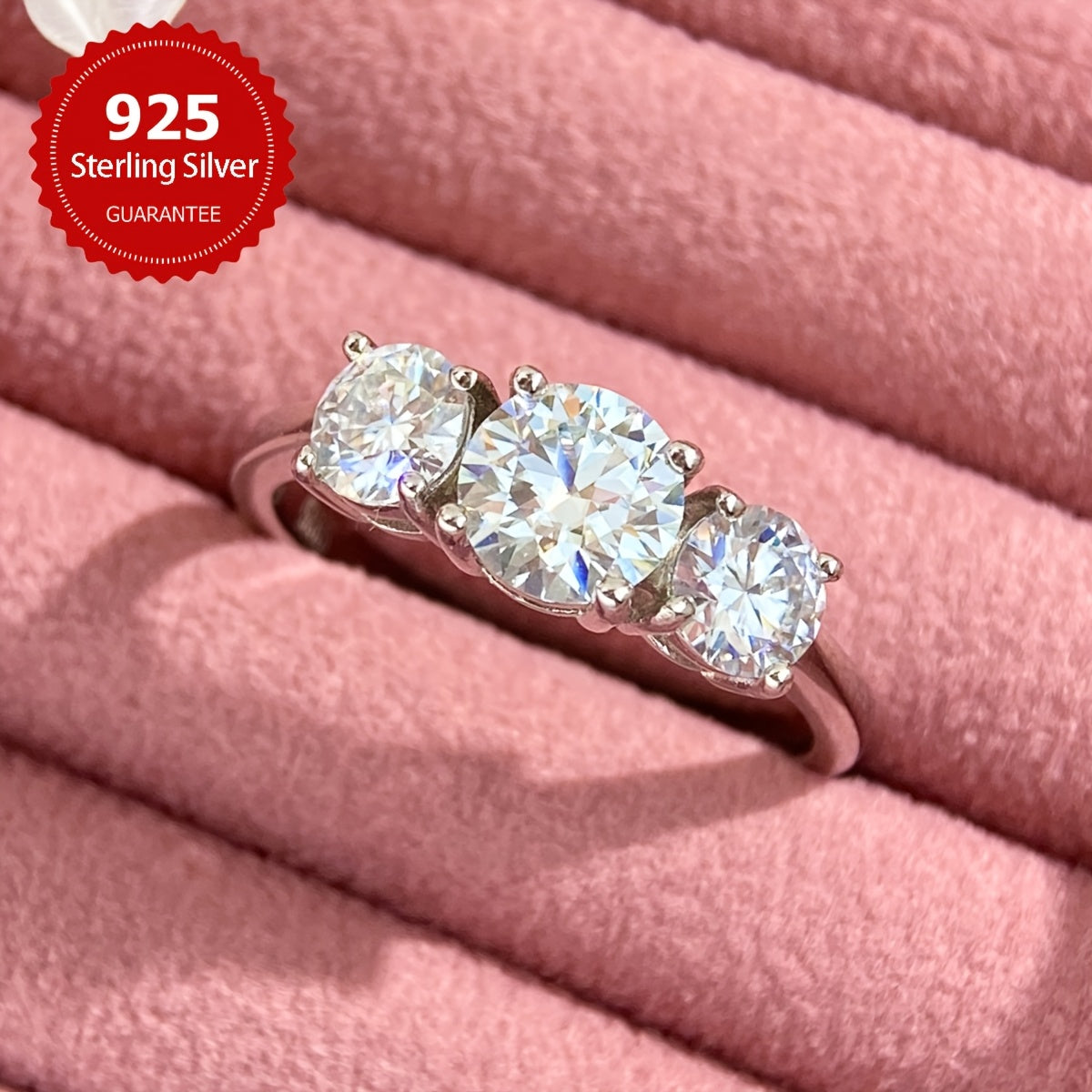 Sterling Silver Moissanite Engagement Ring for Women 1ct and 0.5ct Stones Sizes 5-11