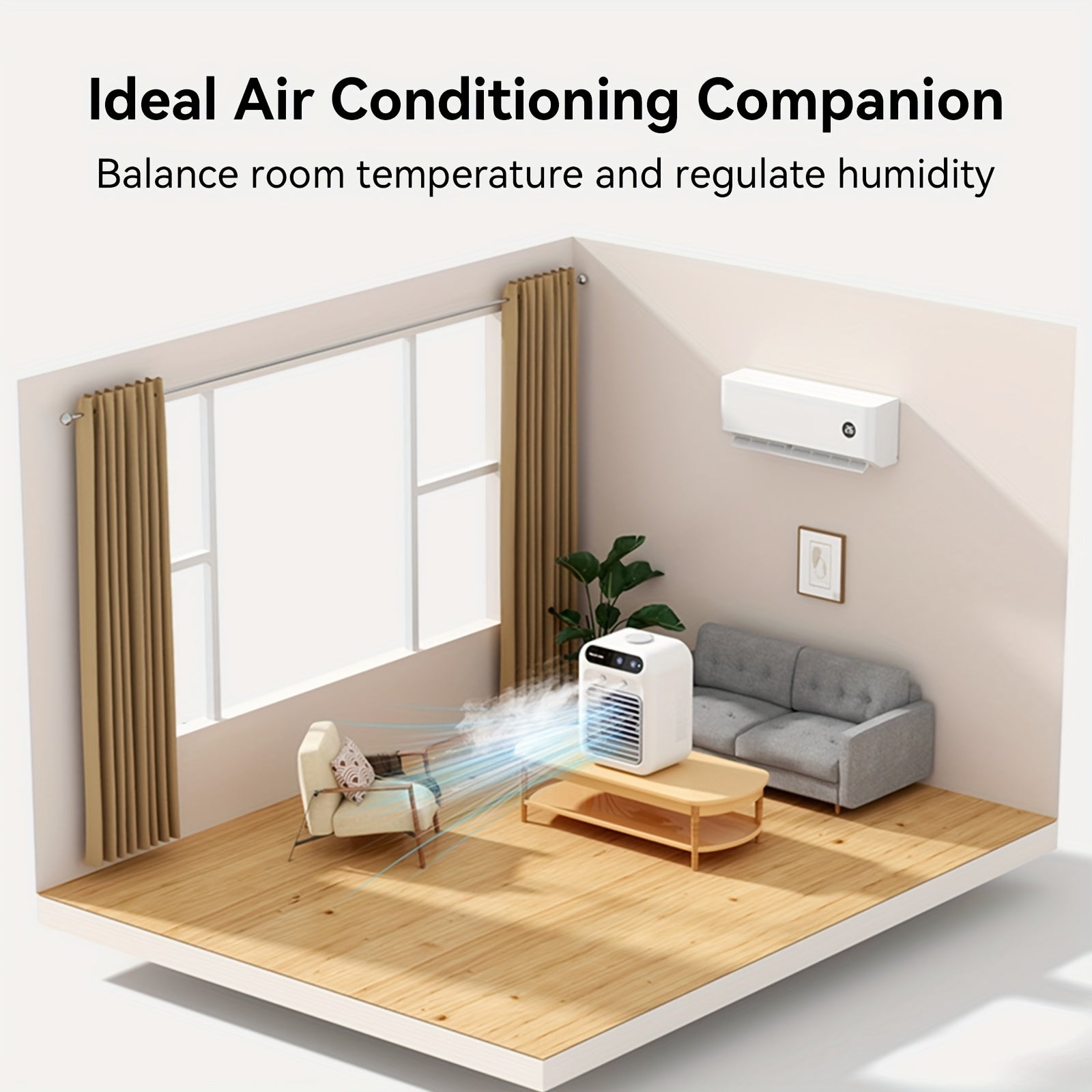 Portable USB Rechargeable Desktop Cooling Fan with Water Spray and 2-Speed Settings