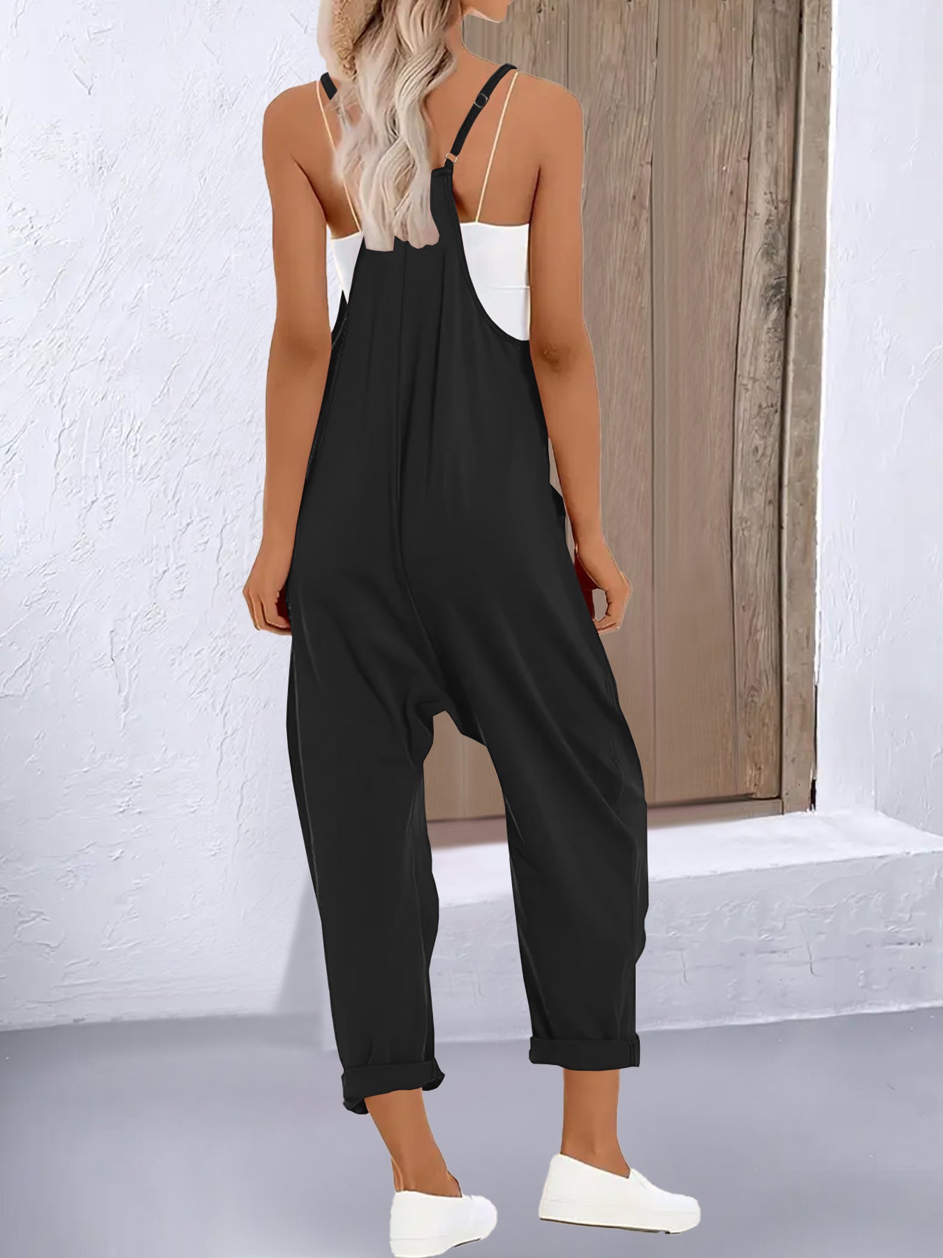 Plus Size Sleeveless Jumpsuit Polyester Blend Wide Leg Casual Summer