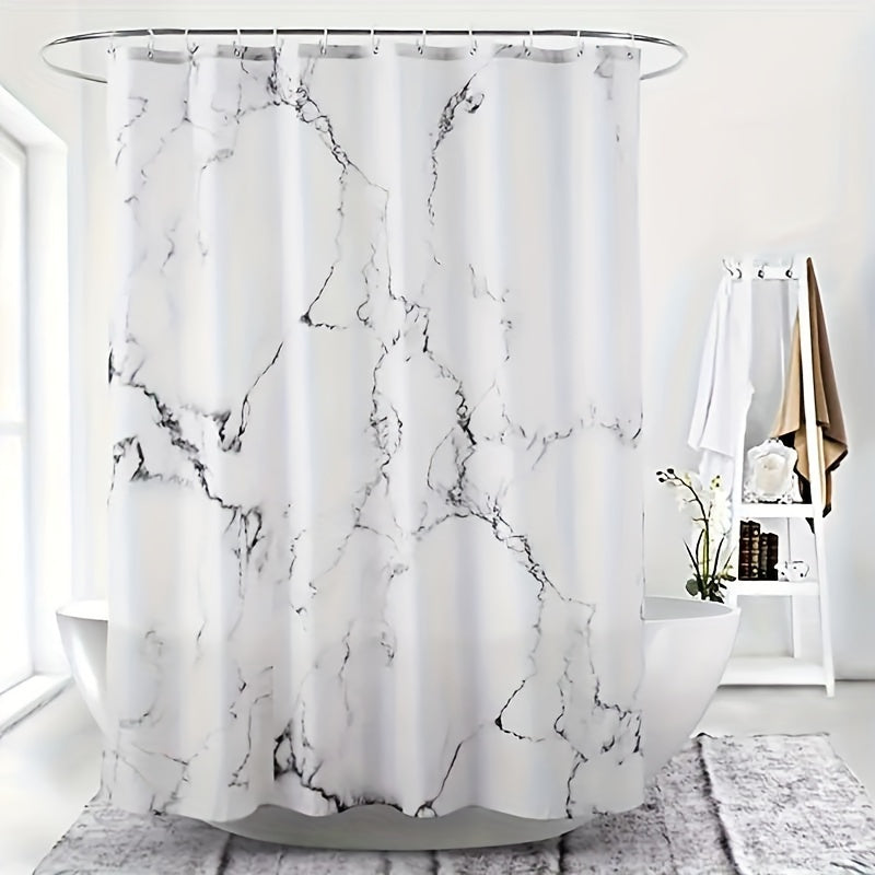 Marble Pattern Shower Curtain Set Waterproof Polyester with Hooks 70x79 Inches