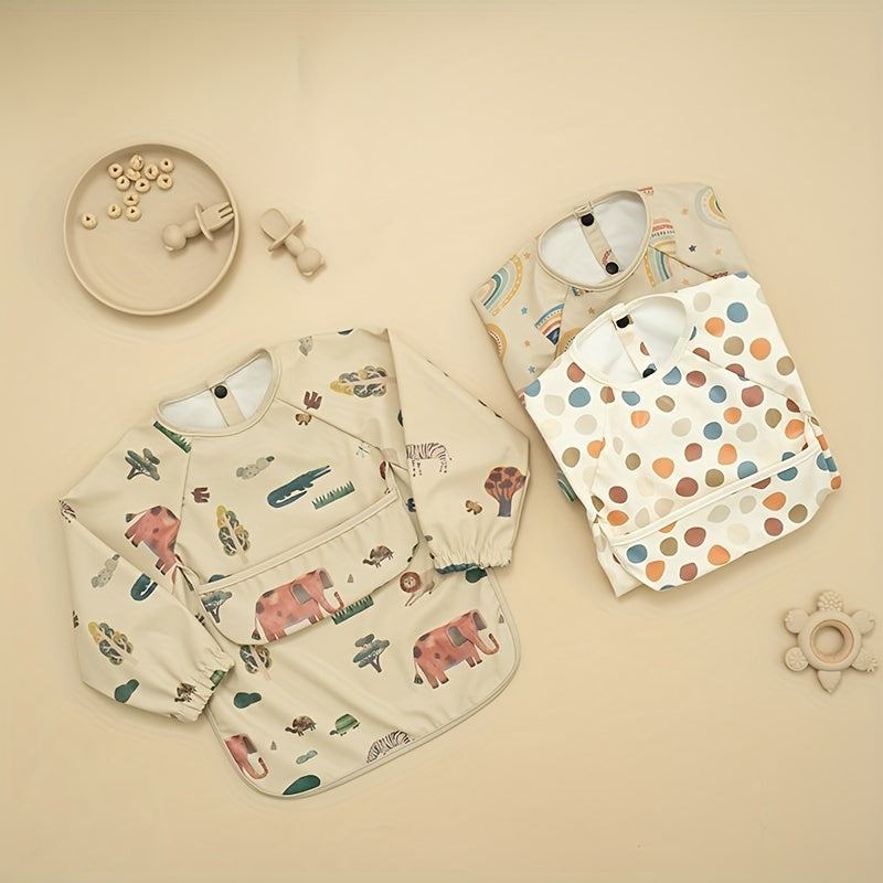 Unisex Baby Long Sleeve Bib Waterproof Debris Collection Pocket Toddler Feeding Apron