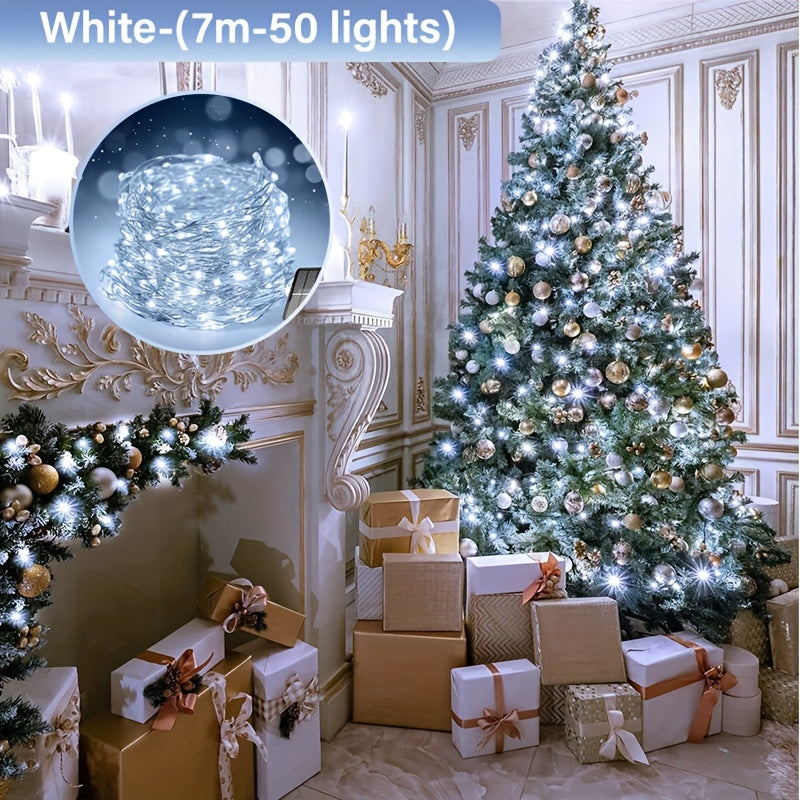 50 LED Solar Fairy Lights Copper Wire Outdoor Decor White 8 Modes