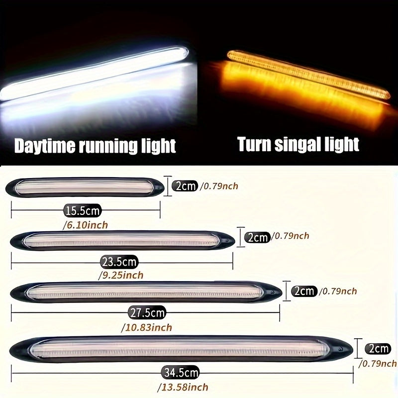 Pack de 2 luces diurnas LED de 12V amarillo para coche, tiras DRL cableadas